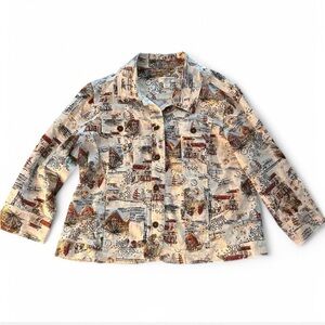 Christopher & Banks Patterned Linen and Cotton Button-Up